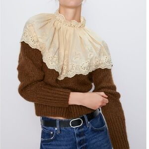 Zara Brown and Cream Cowl Neck Sweater
